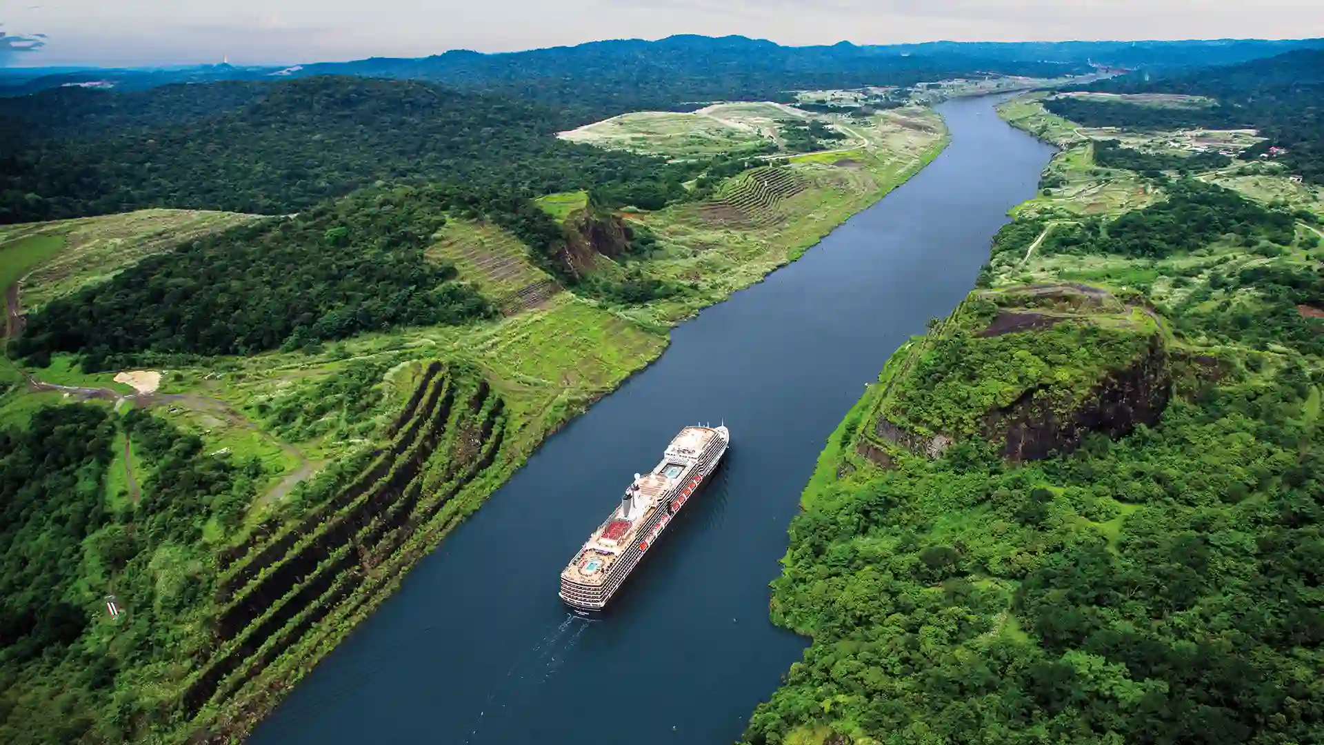 Panama Canal with lush tropical greenery